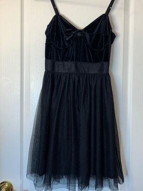 Garage Black Velvet & Tulle Babydoll Dress Size M Goth Coquette Balletcore